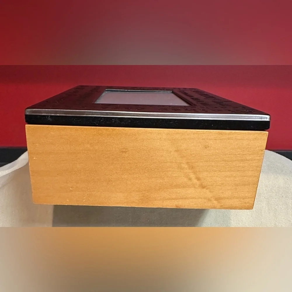 Mother’s Wooden Jewelry Box with Metal Photo Frame Lid